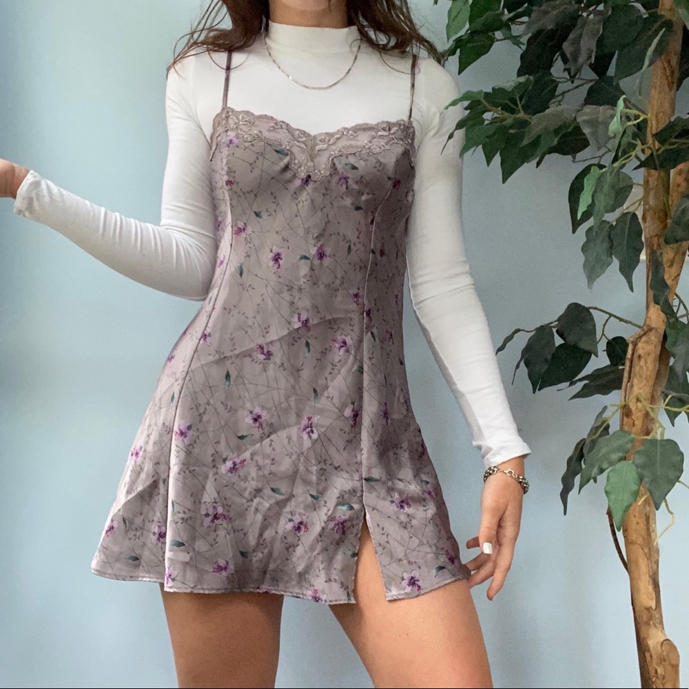 Victoria’s Secret silk floral lace trim slip dress